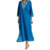 * Shop New La Cera 100% Cotton Woven Embroidered Jacquard Caftan 3117 | Sleepwear