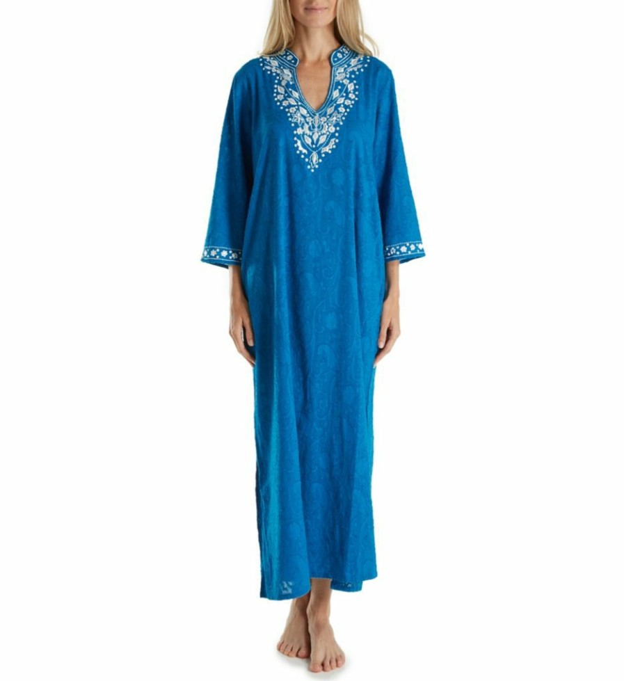 * Shop New La Cera 100% Cotton Woven Embroidered Jacquard Caftan 3117 | Sleepwear