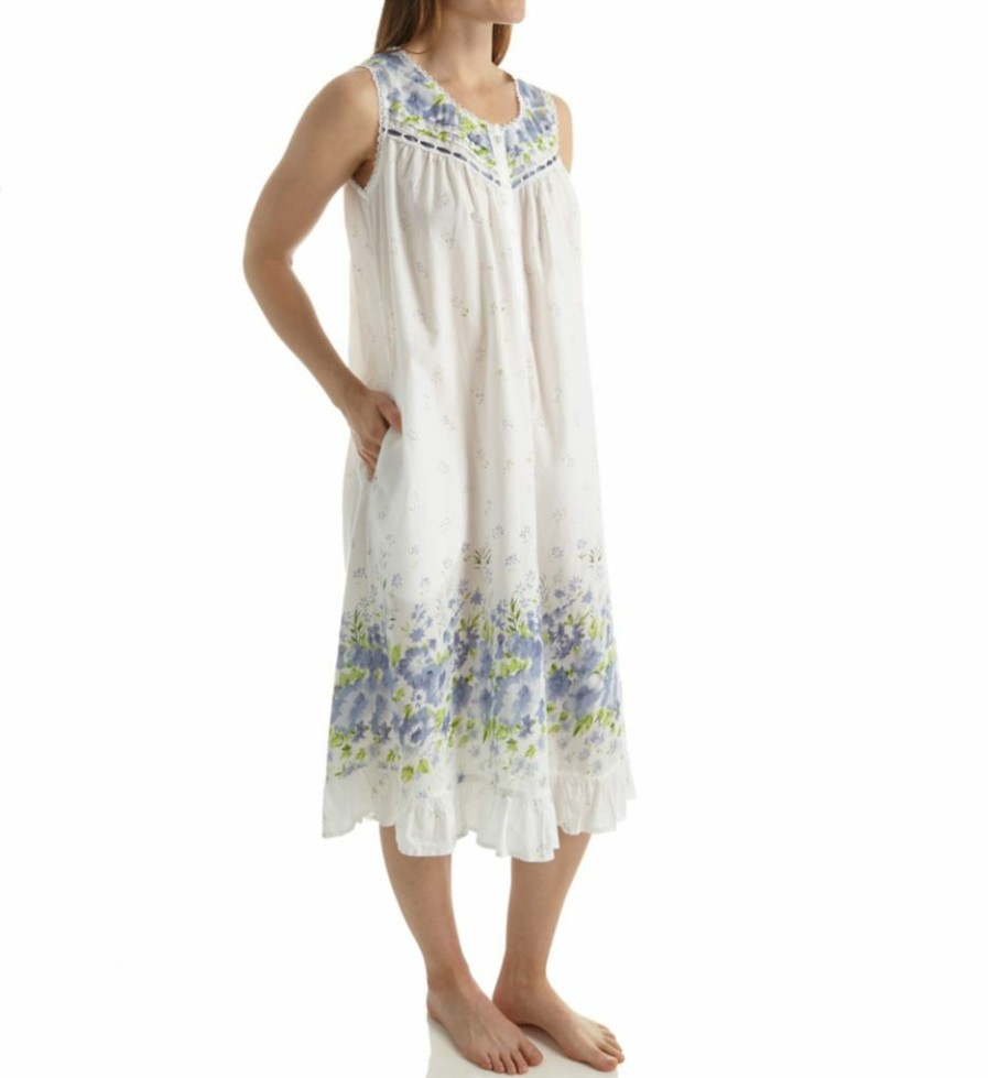 * Sales La Cera 100% Cotton Woven Sleeveless Border Print Gown 1209G | Sleepwear