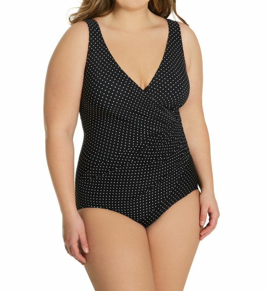 * Closeout Sale Miraclesuit Plus Size Pin Point Oceanus One Piece Swimsuit 6518988 | Swimwear