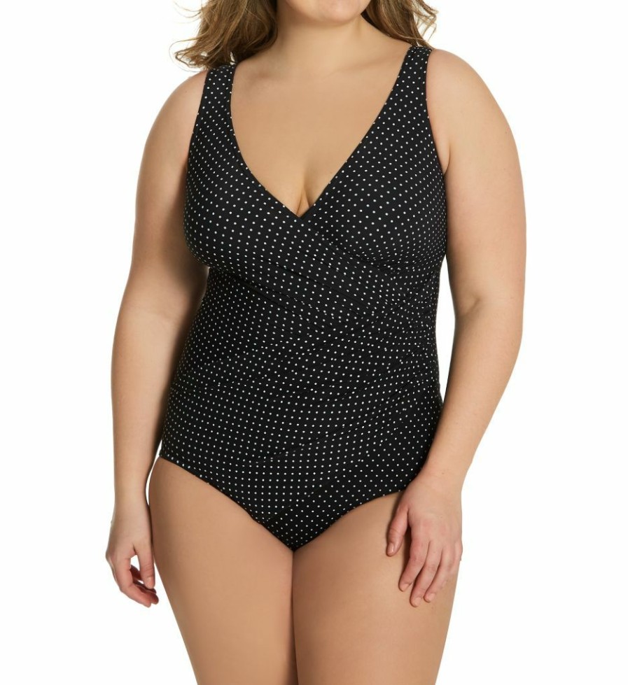 * Closeout Sale Miraclesuit Plus Size Pin Point Oceanus One Piece Swimsuit 6518988 | Swimwear