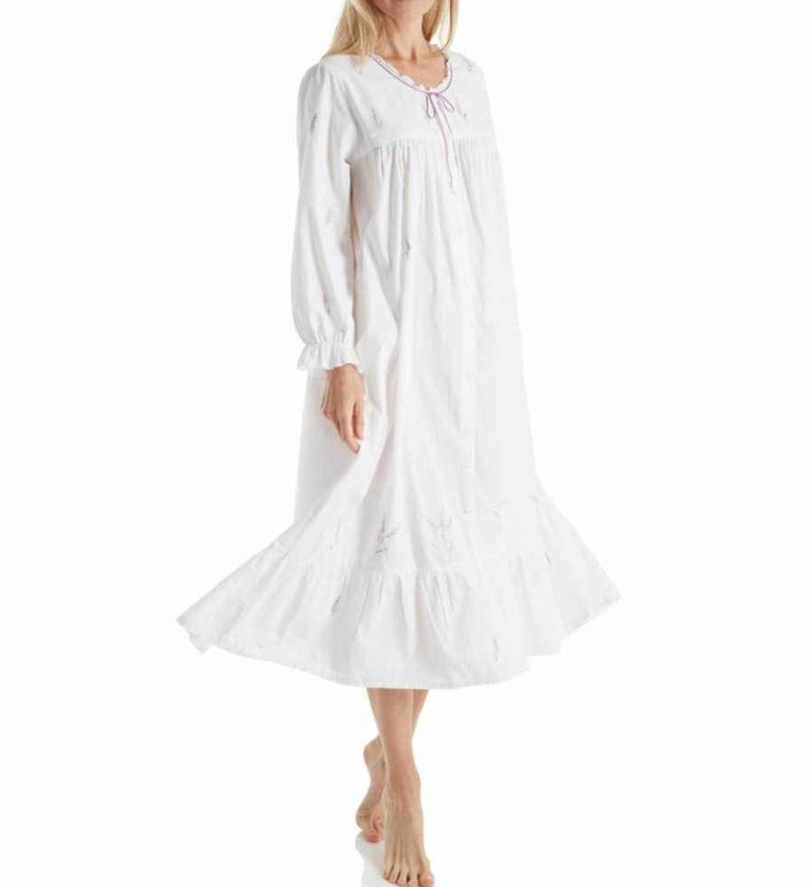 * Exclusive La Cera 100% Cotton Woven Embroidery Long Sleeve Gown 1283R | Sleepwear