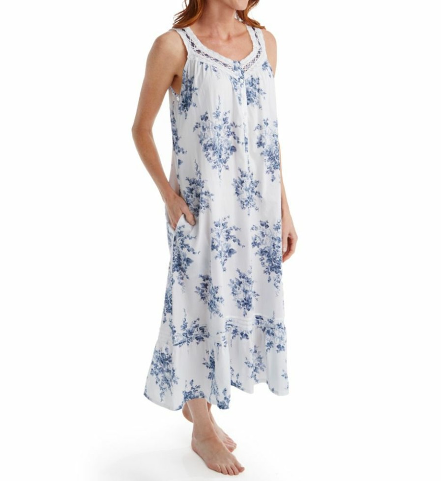 * Exclusive Design La Cera 100% Cotton Woven Sleeveless Floral Lace Yoke Gown 1211G | Sleepwear