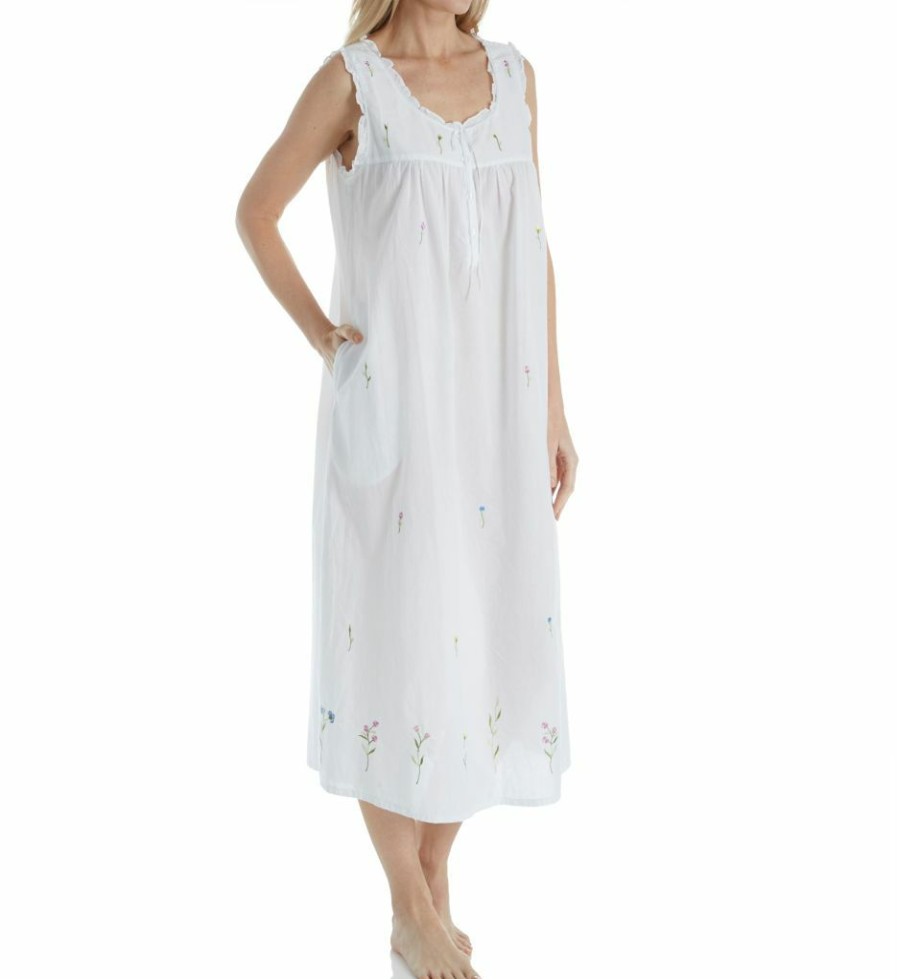 * Excellent La Cera 100% Cotton Woven Sleeveless Long Nightgown 1286G | Sleepwear