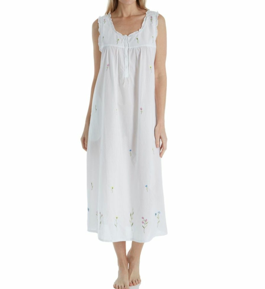 * Excellent La Cera 100% Cotton Woven Sleeveless Long Nightgown 1286G | Sleepwear