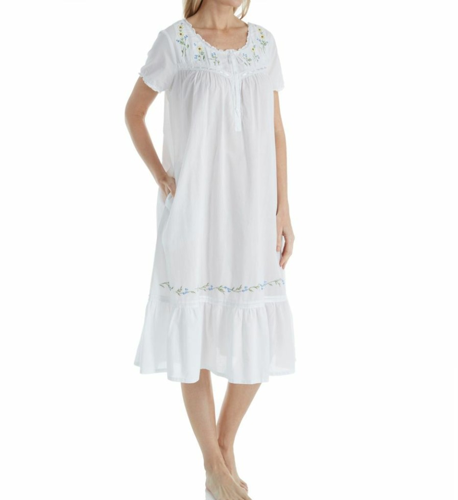 * Online Discount La Cera 100% Cotton Woven Short Sleeve Gown With Pockets 1282G | Sleepwear