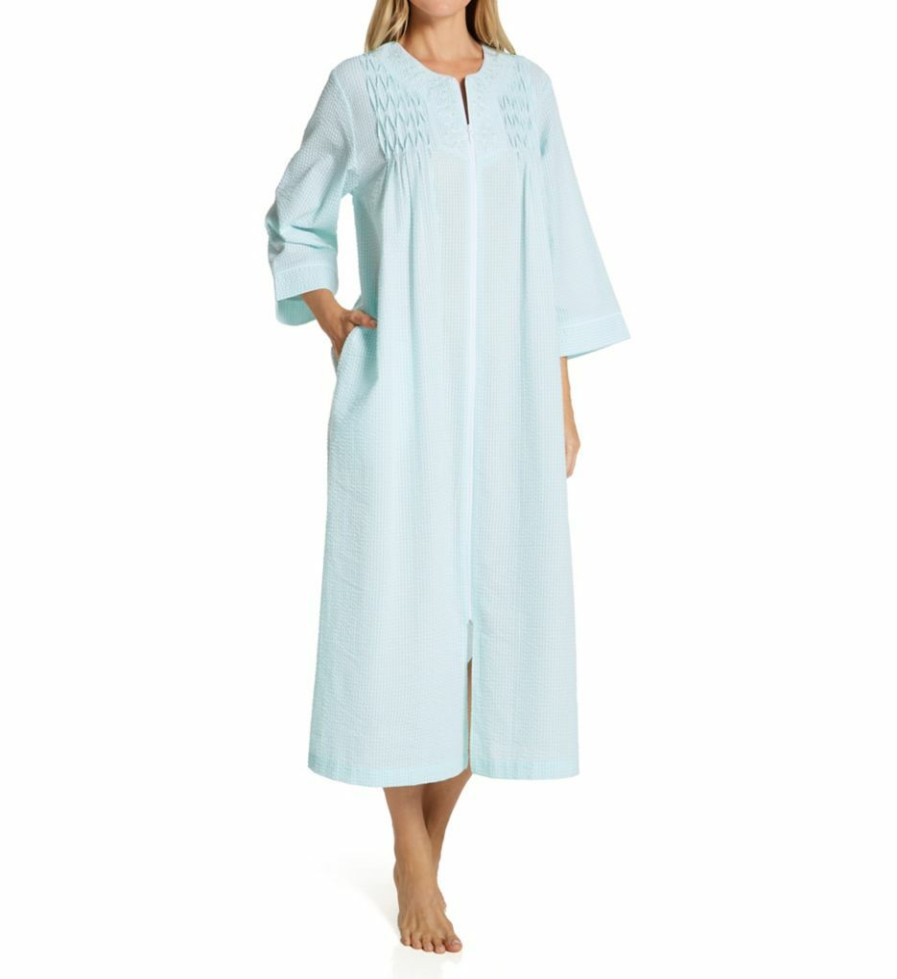 * Closeout Sale Miss Elaine Seersucker Long Zip Robe 867611 | Sleepwear