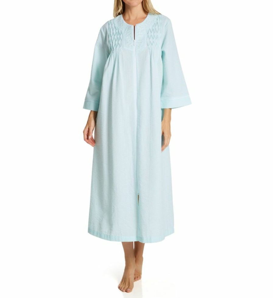 * Closeout Sale Miss Elaine Seersucker Long Zip Robe 867611 | Sleepwear