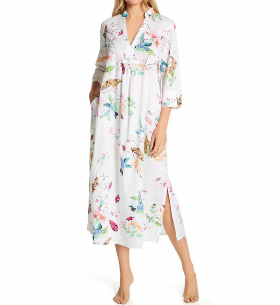 * Less Expensive La Cera 100% Cotton Voile Lined Hummingbird Print Caftan 3055 | Sleepwear