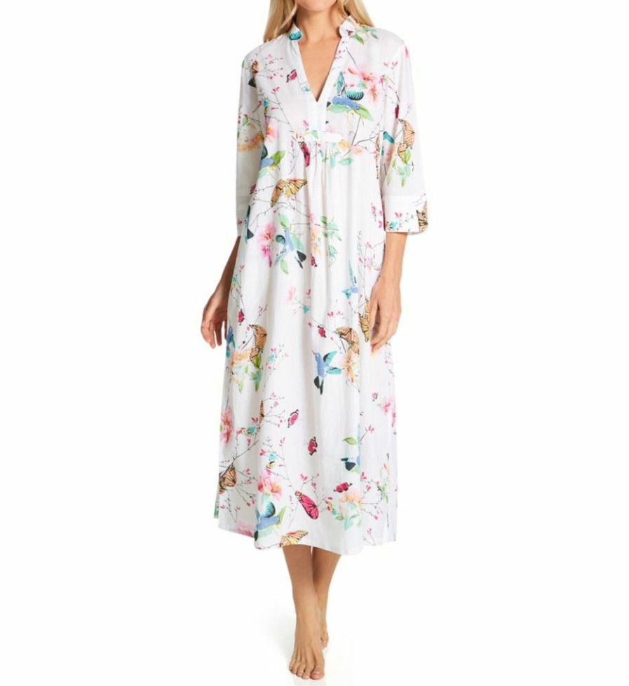 * Less Expensive La Cera 100% Cotton Voile Lined Hummingbird Print Caftan 3055 | Sleepwear